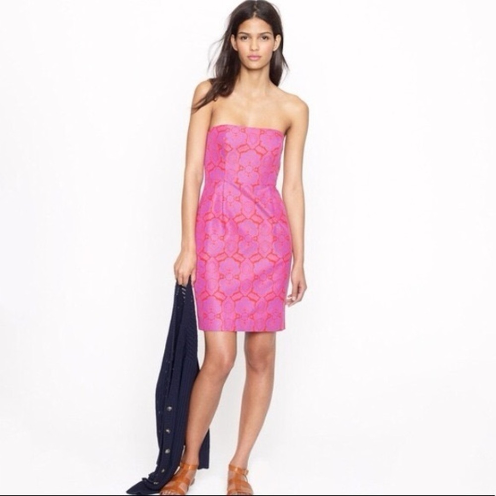 J. Crew Ella Strapless Dress Medallion Print 0